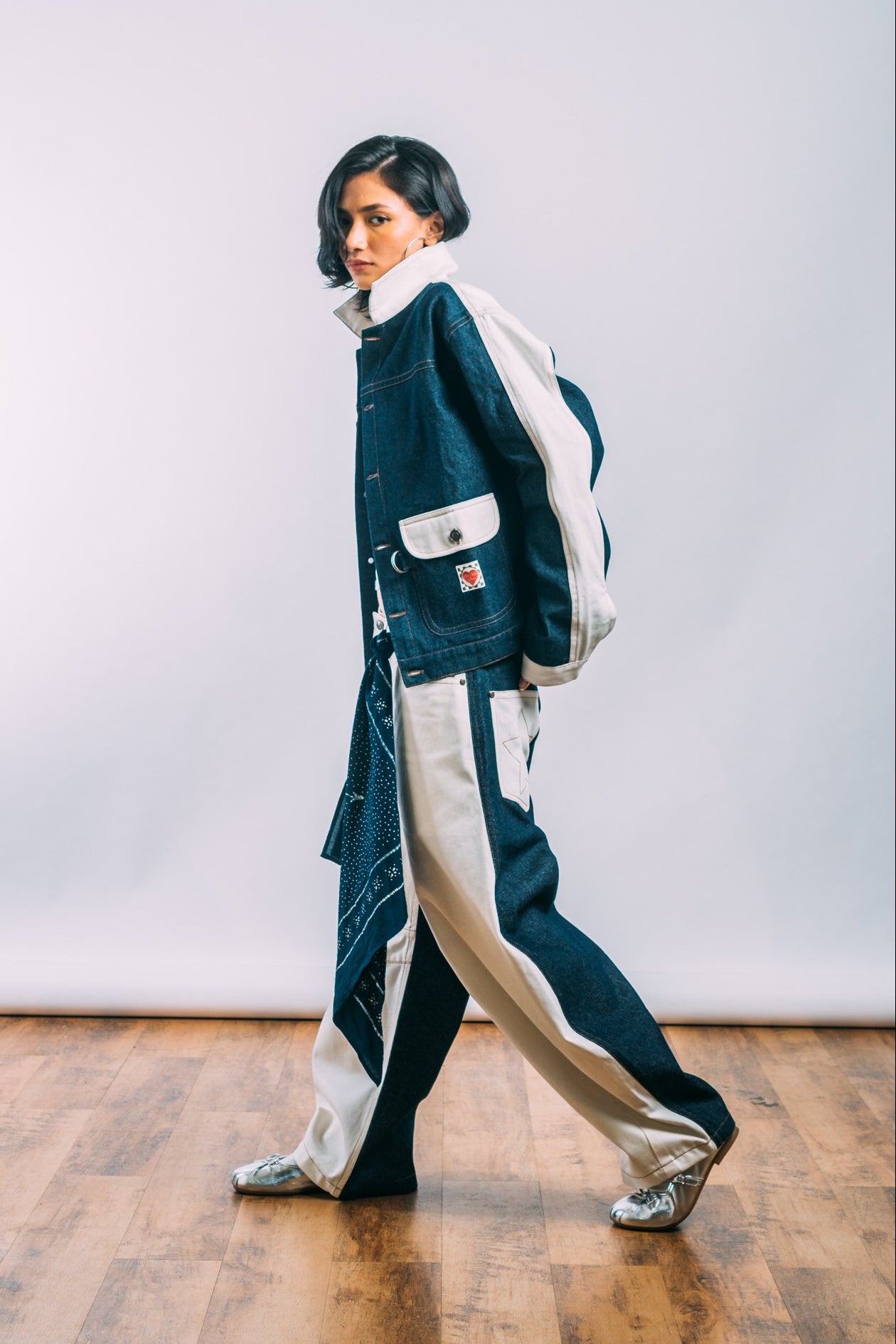 Denim Work Jacket 'Indigo Off-White Split'