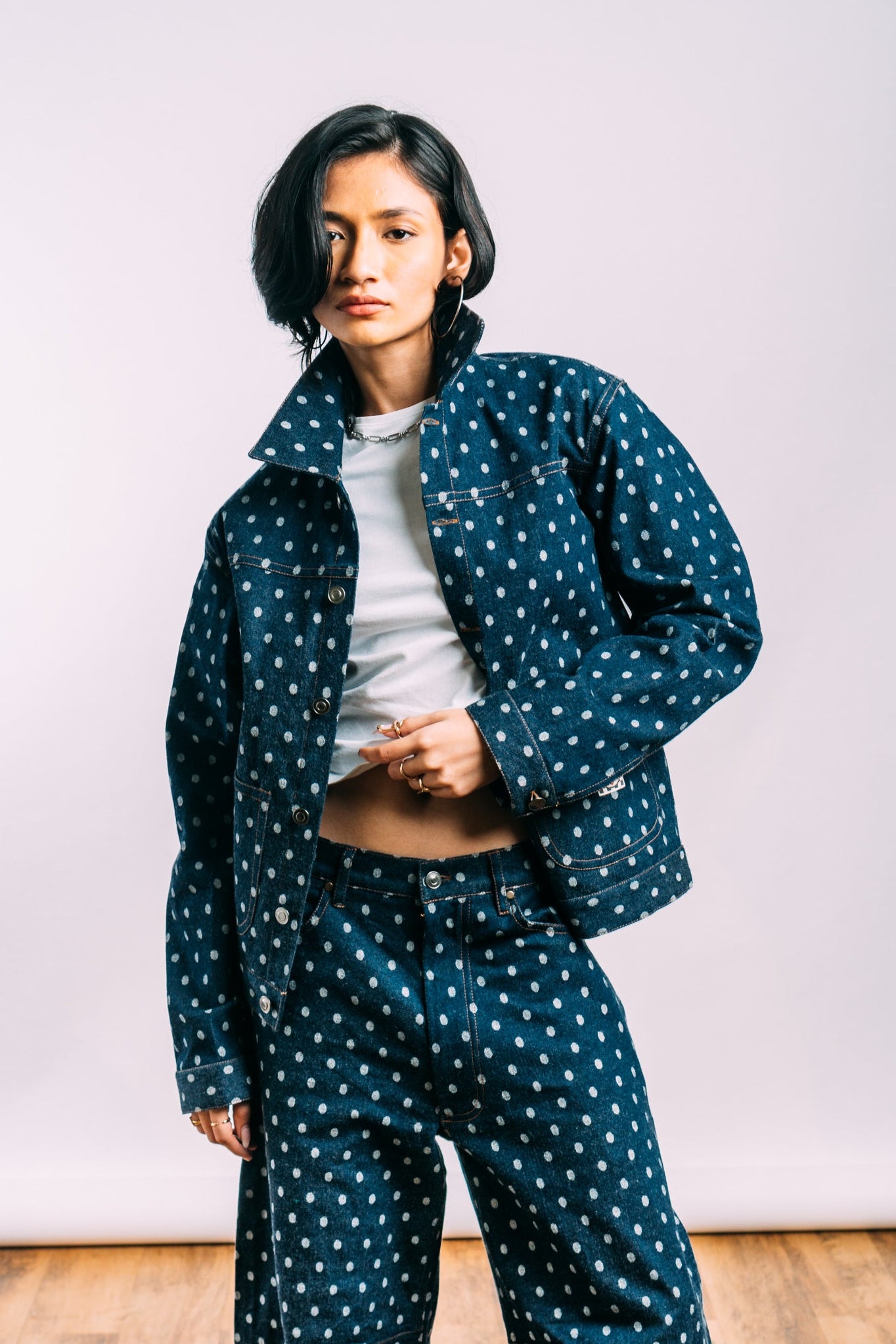 Denim Work Jacket 'Polka Dots'