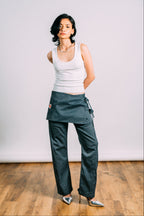 Two-Tie Apron Slouchy Pants 'Grey Stripes'