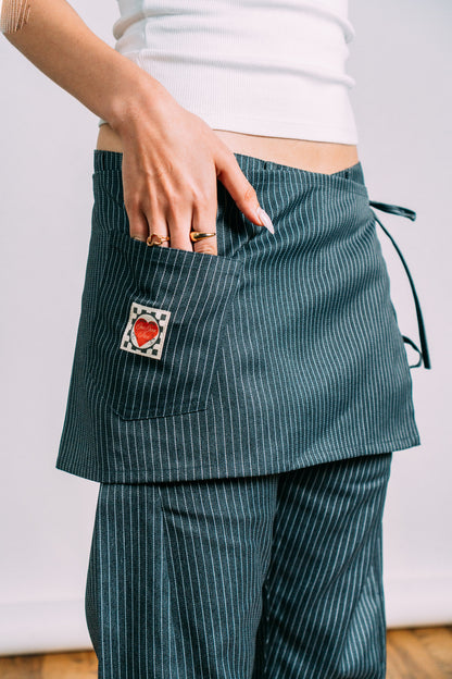 Two-Tie Apron Slouchy Pants 'Grey Stripes'