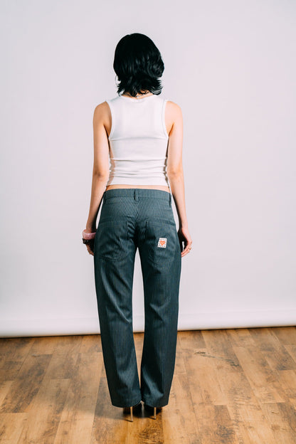 Two-Tie Apron Slouchy Pants 'Grey Stripes'