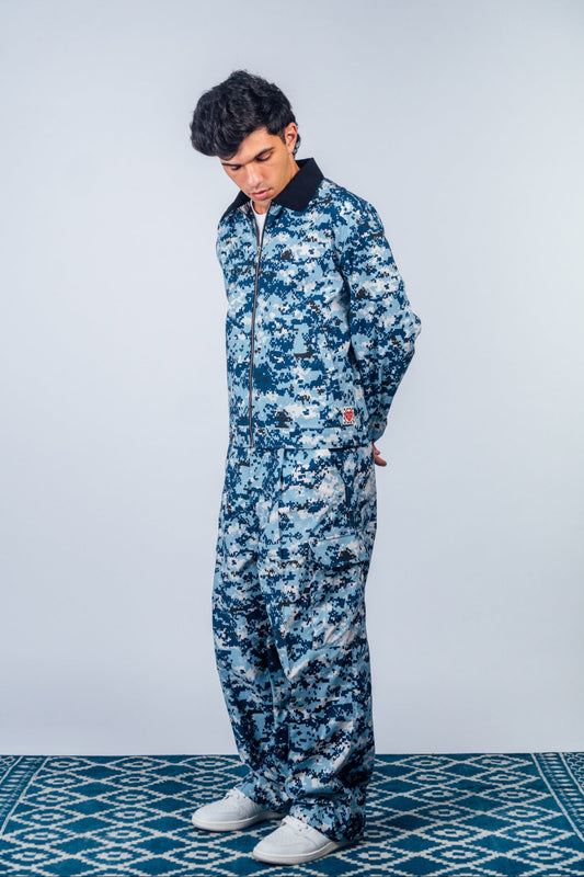 Zip Up Work Jacket 'Digital Camo Navy’