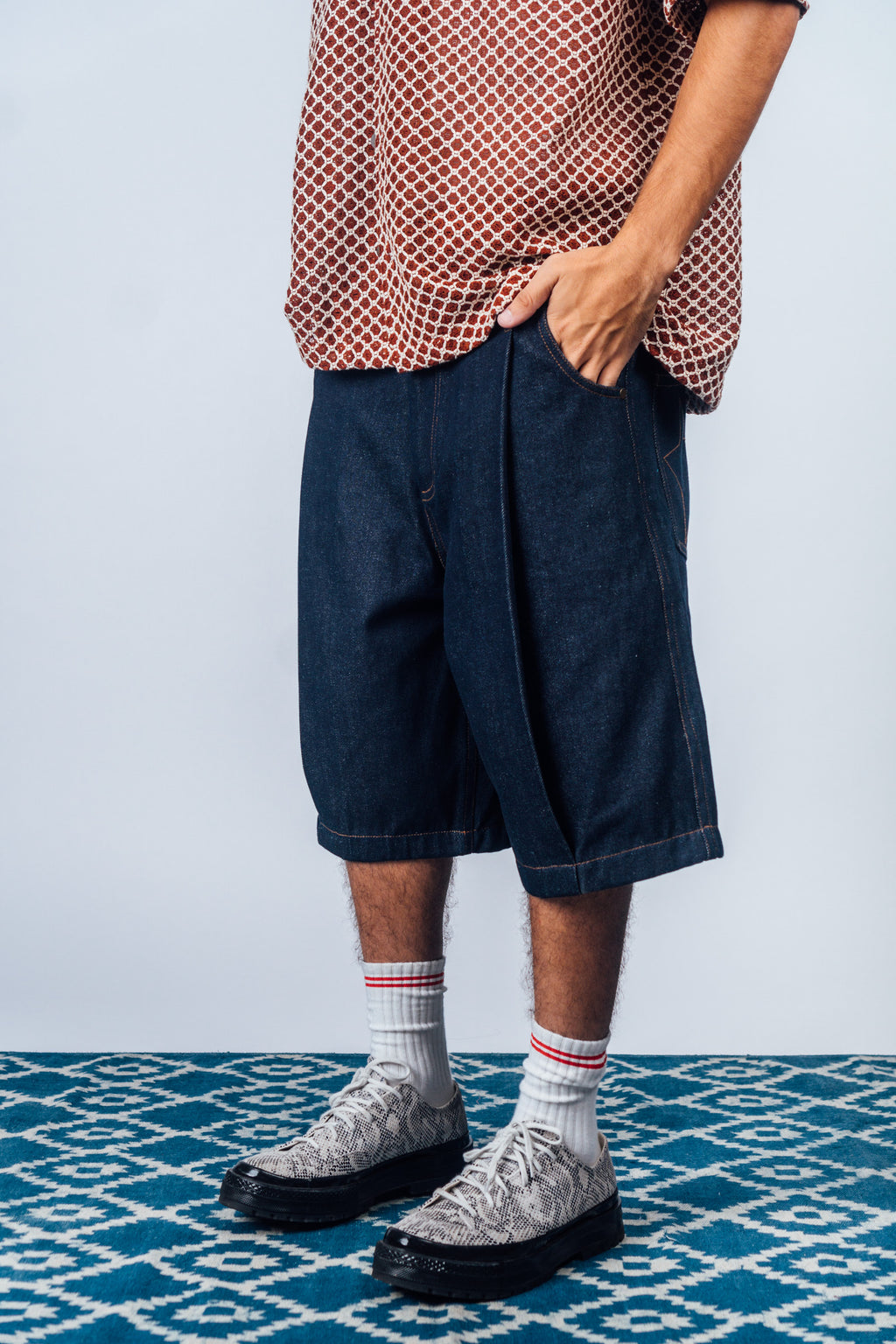 Pleated Bermuda Jorts 'Raw Indigo'