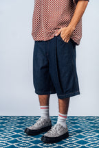 Pleated Bermuda Jorts 'Raw Indigo'