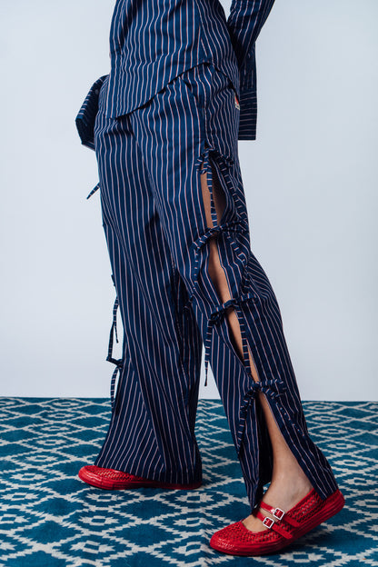 Side-Tie Pants 'Navy Stripes'