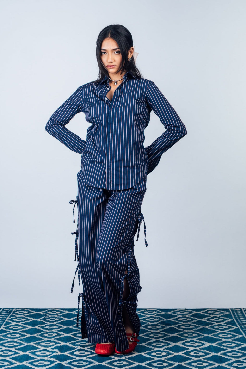 Side-Tie Pants 'Navy Stripes'