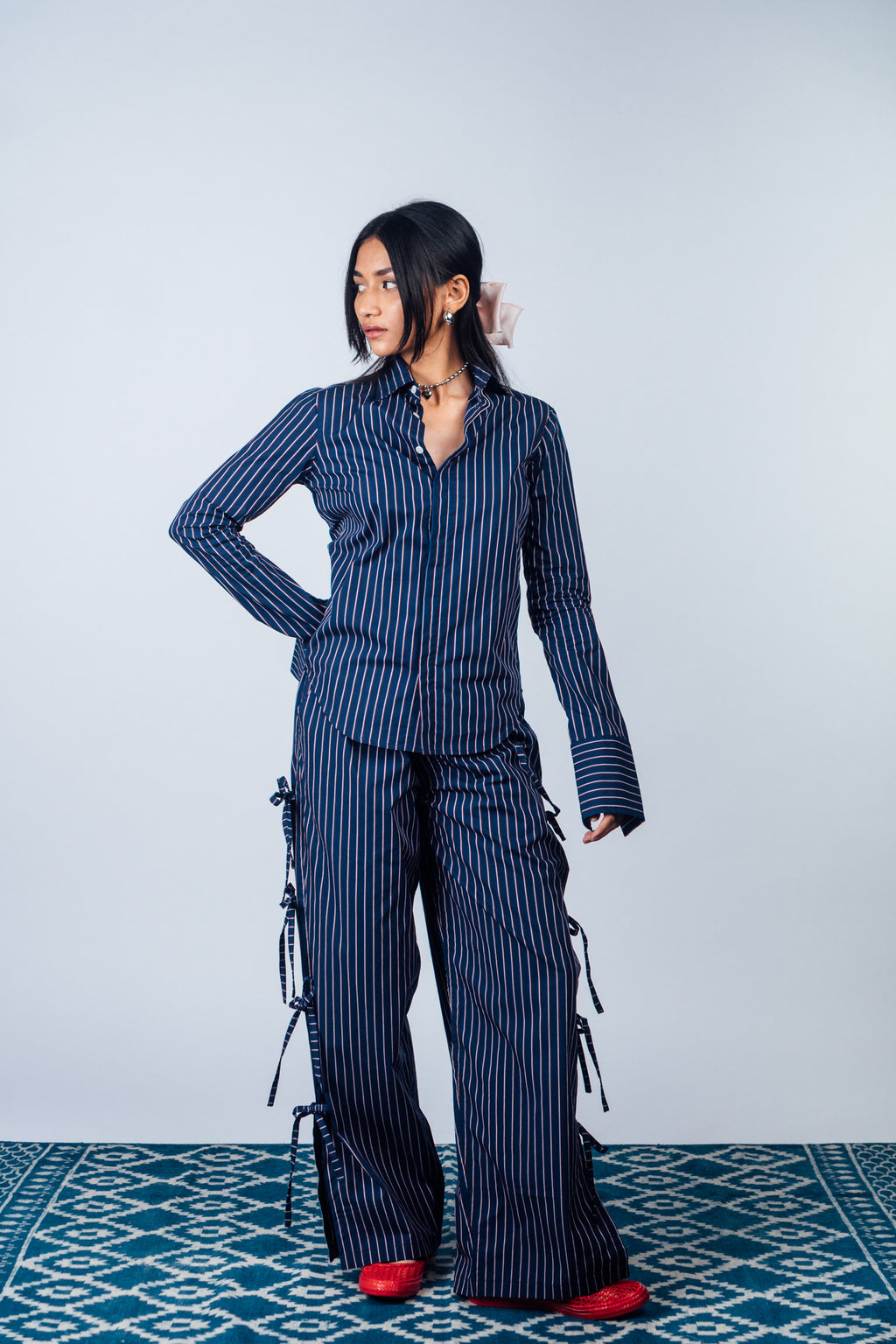 Side-Tie Pants 'Navy Stripes'