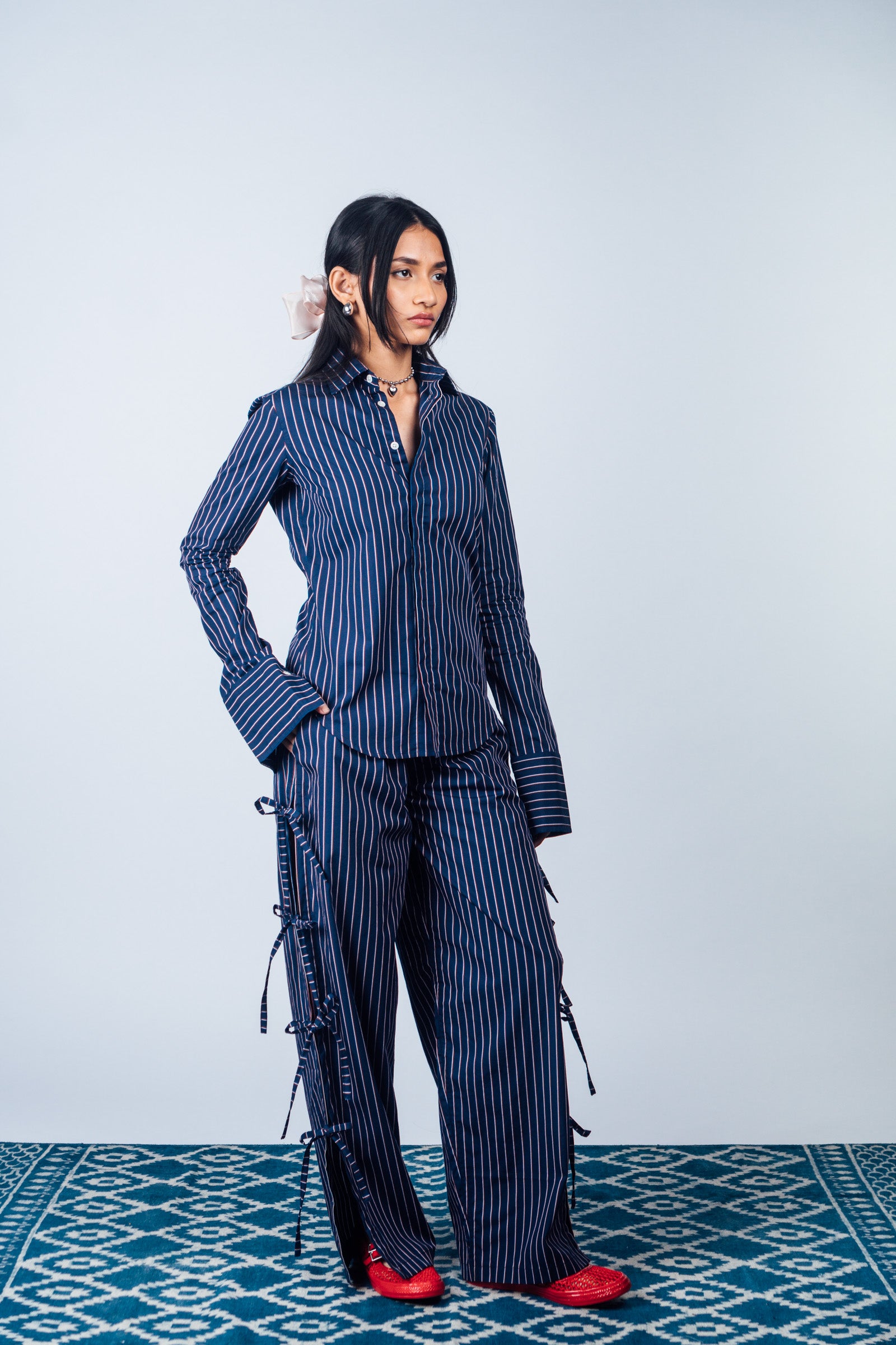 Side-Tie Pants 'Navy Stripes'