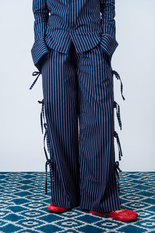 Side-Tie Pants 'Navy Stripes'