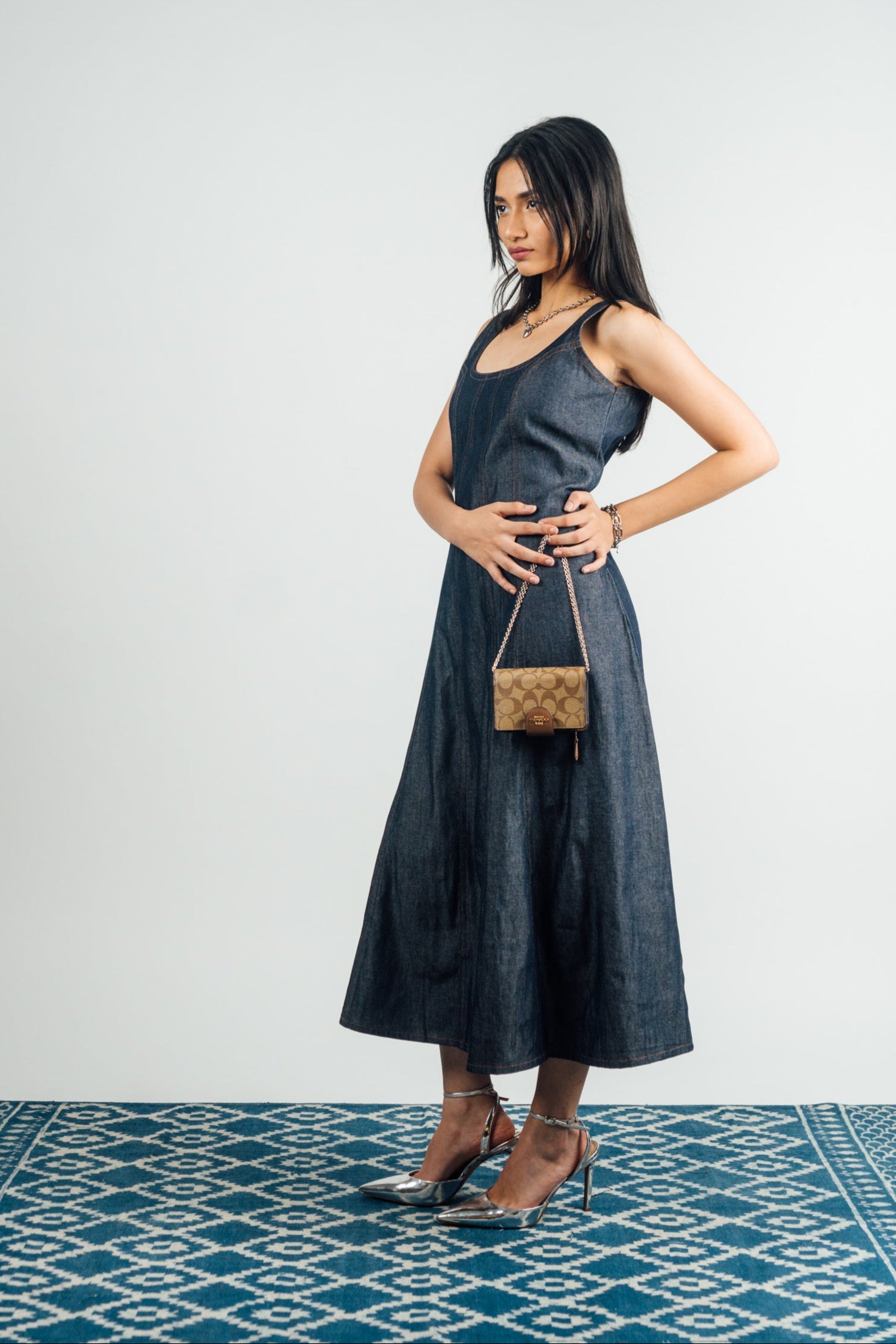 Fitted Midi Dress 'Denim'