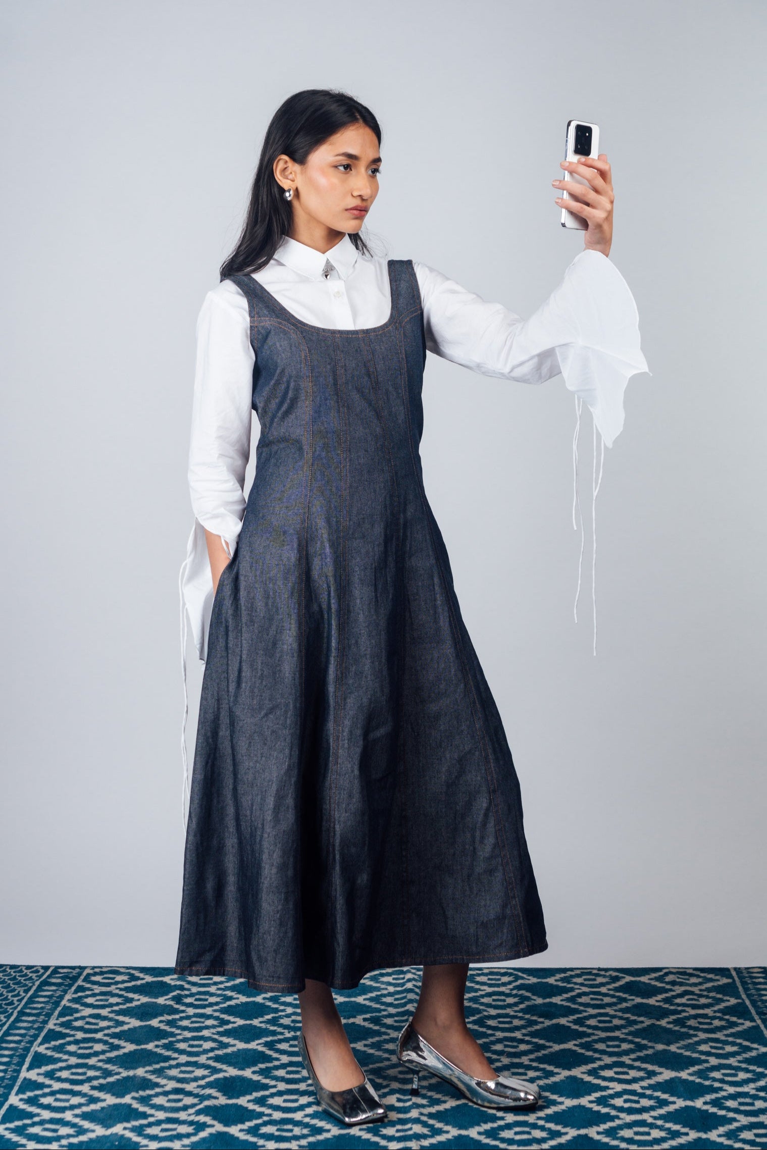 Fitted Midi Dress 'Denim' L
