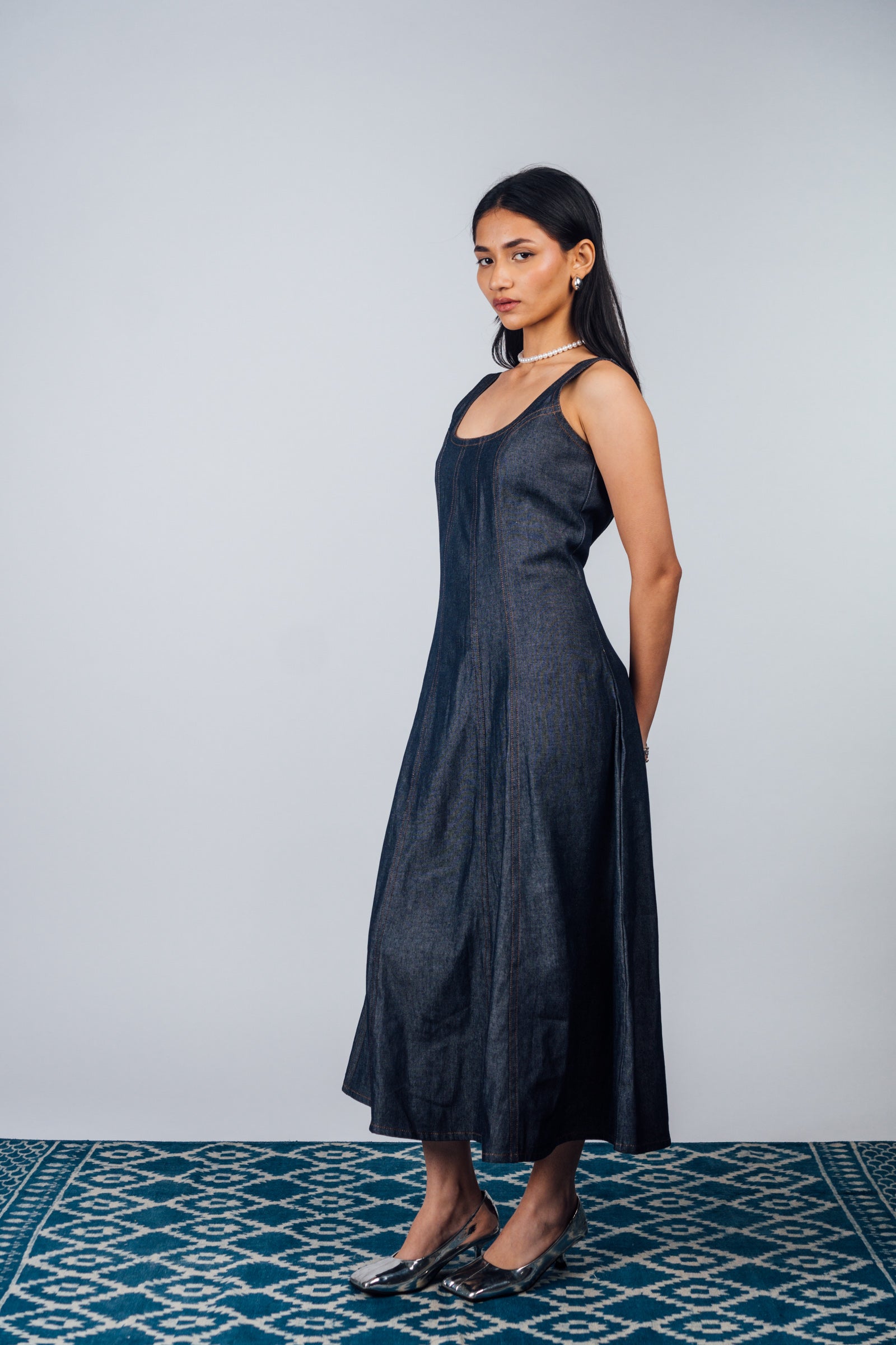 Fitted Midi Dress 'Denim' L Fitted Midi Dress 'Denim' L