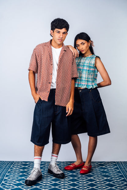 Pleated Bermuda Jorts 'Raw Indigo'