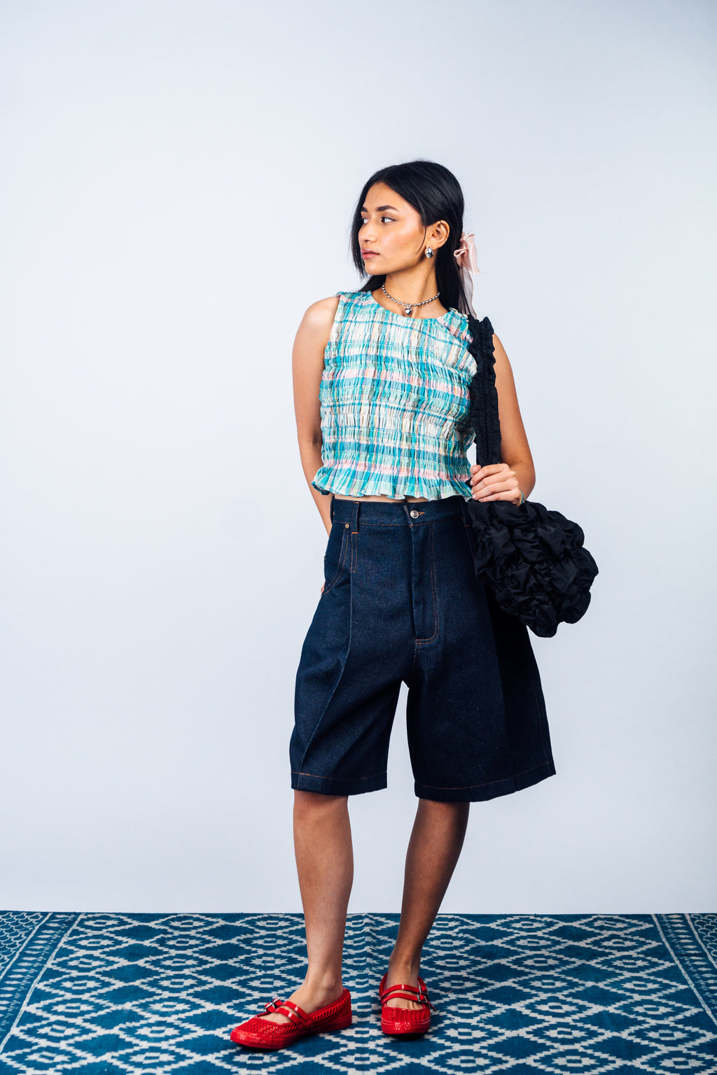 Pleated Bermuda Jorts 'Raw Indigo'