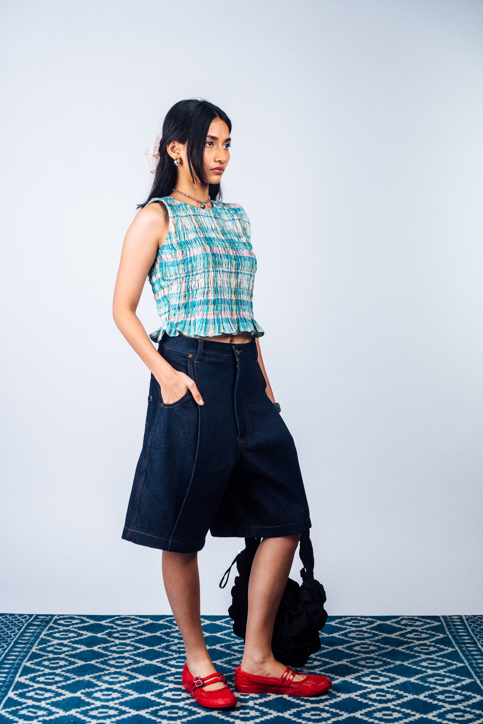 Pleated Bermuda Jorts 'Raw Indigo'