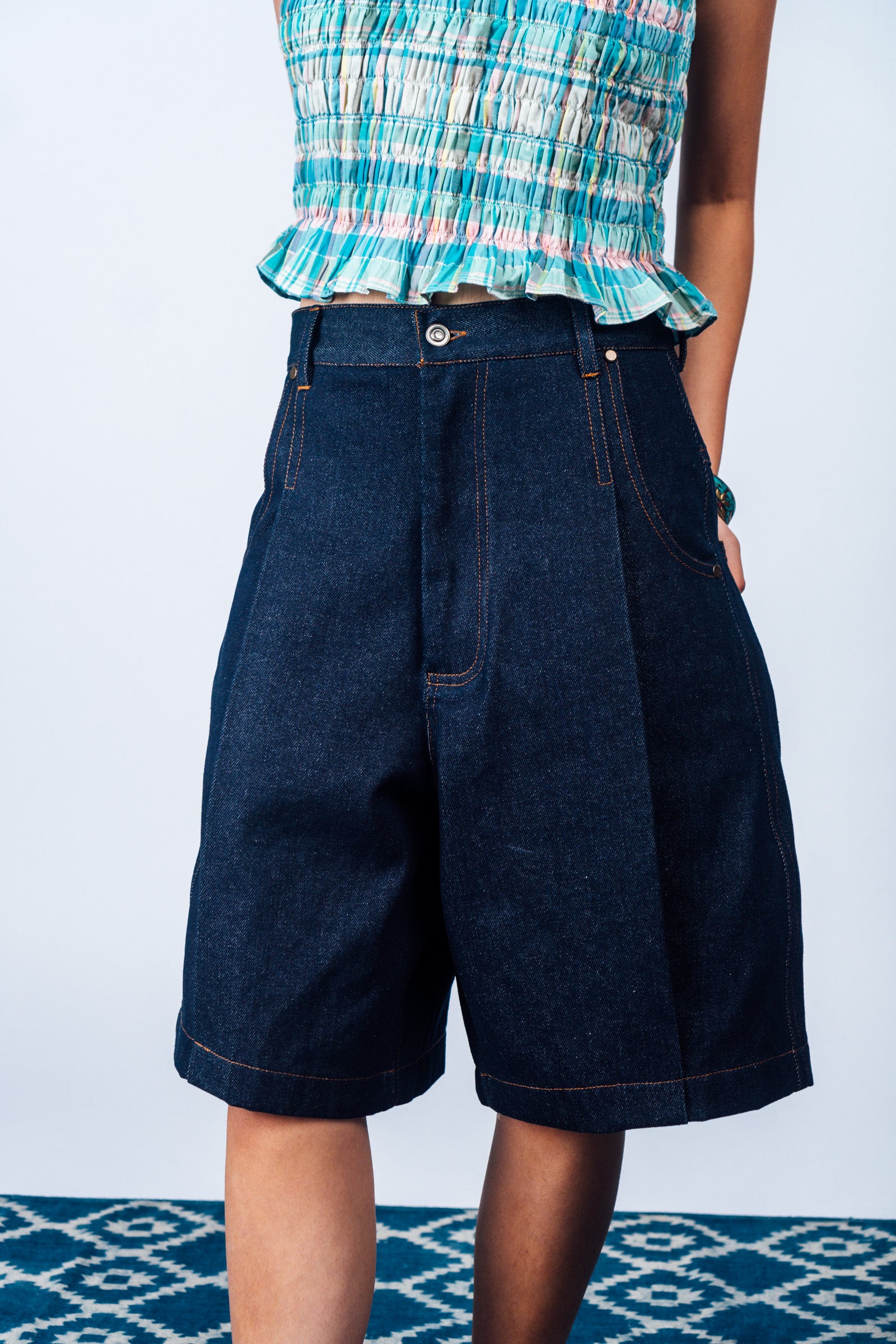 Pleated Bermuda Jorts 'Raw Indigo'