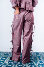 Side-Tie Pants 'Maroon Stripes'