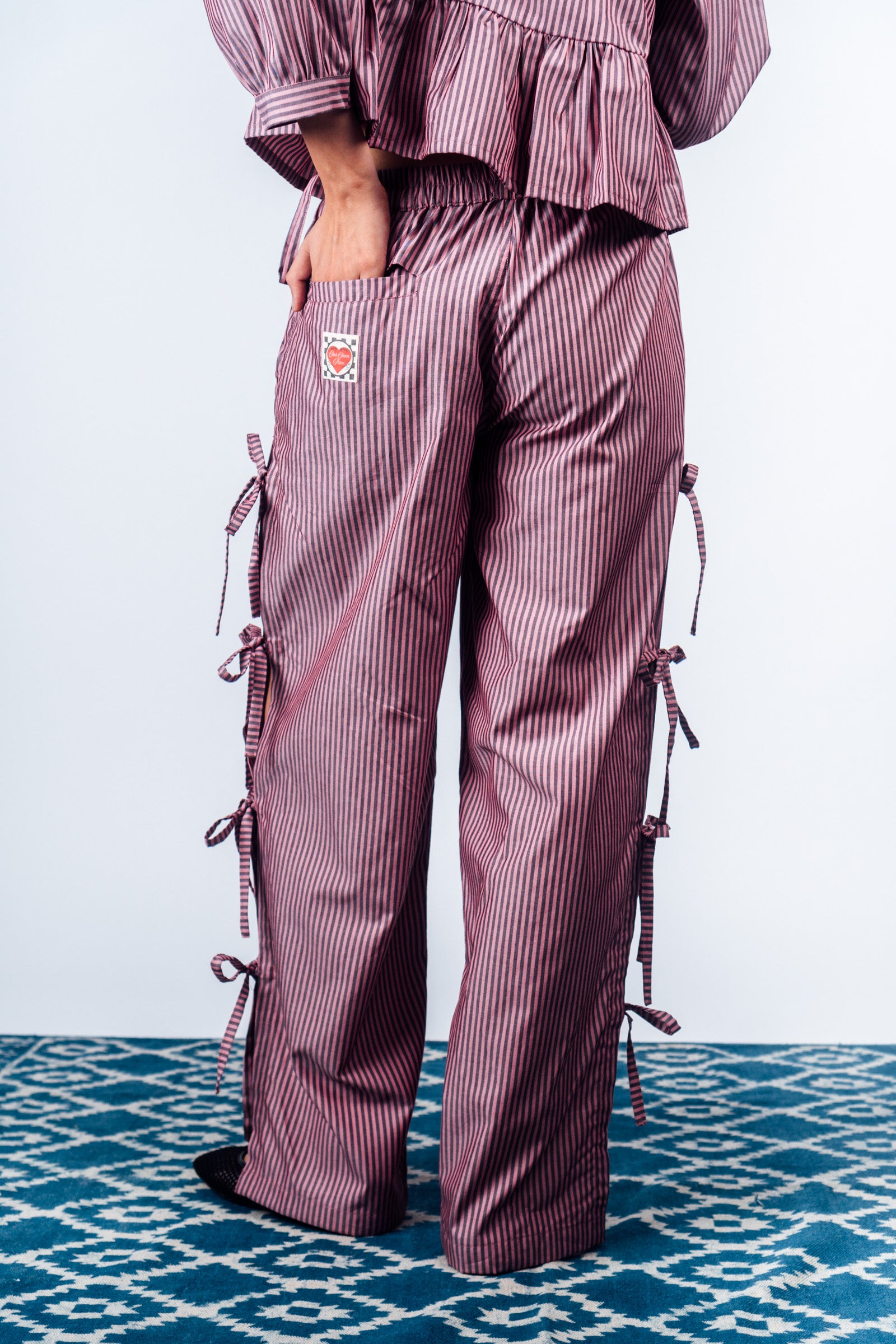 Side-Tie Pants 'Maroon Stripes'