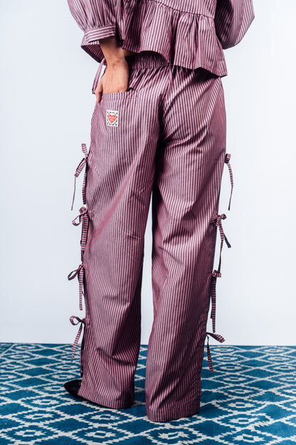 Side-Tie Pants 'Maroon Stripes'