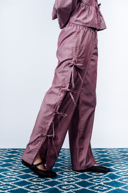 Side-Tie Pants 'Maroon Stripes'