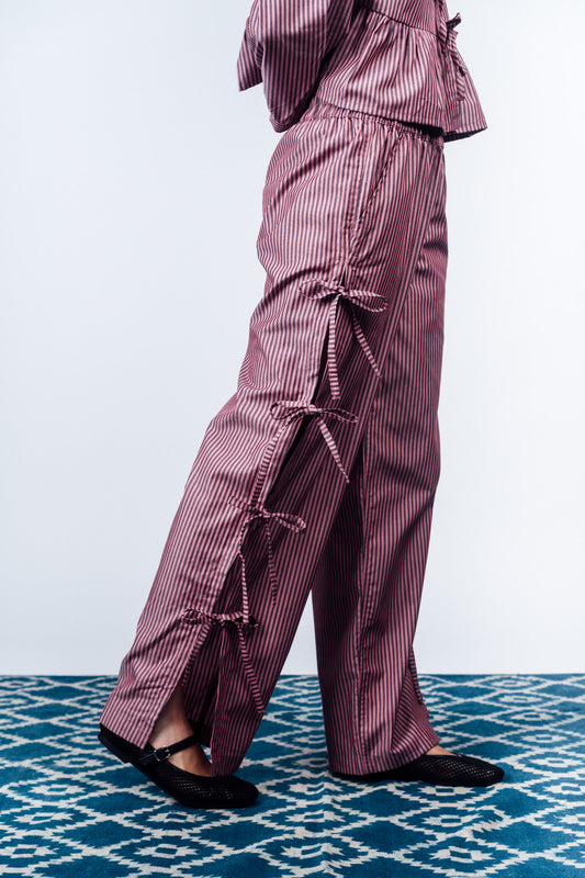 Side-Tie Pants 'Maroon Stripes'