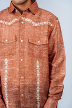 Embroidered Western Shirt 'Burnt Orange Khadi'