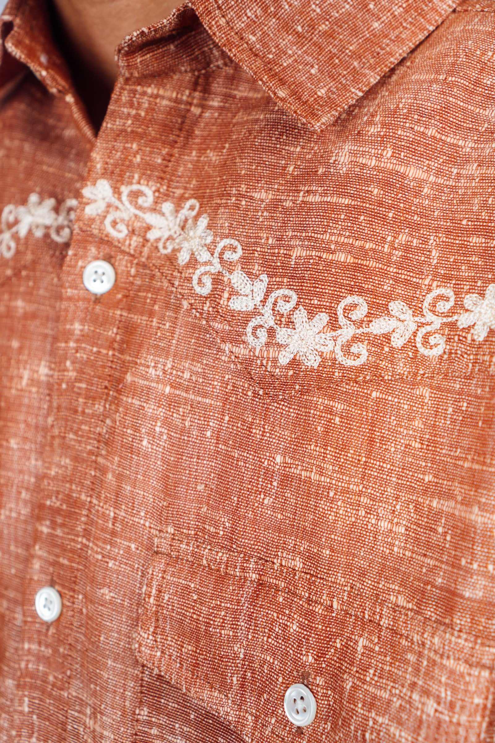 Embroidered Western Shirt 'Burnt Orange Khadi'