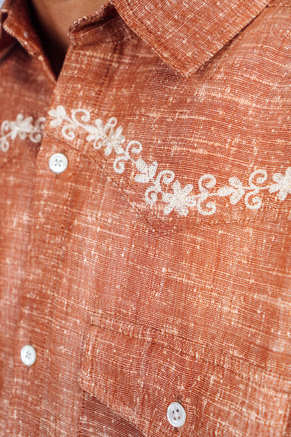 Embroidered Western Shirt 'Burnt Orange Khadi'
