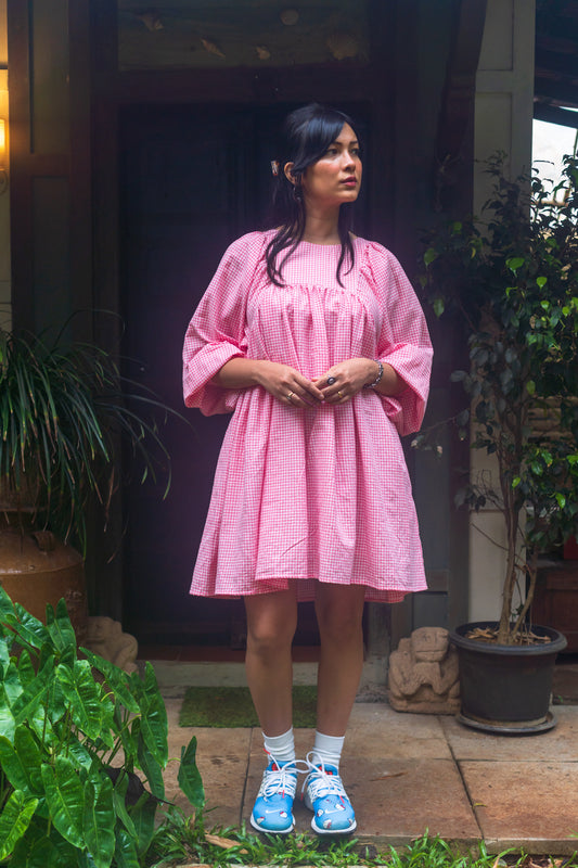Dahlia Dress 'Pink Gingham Khadi'