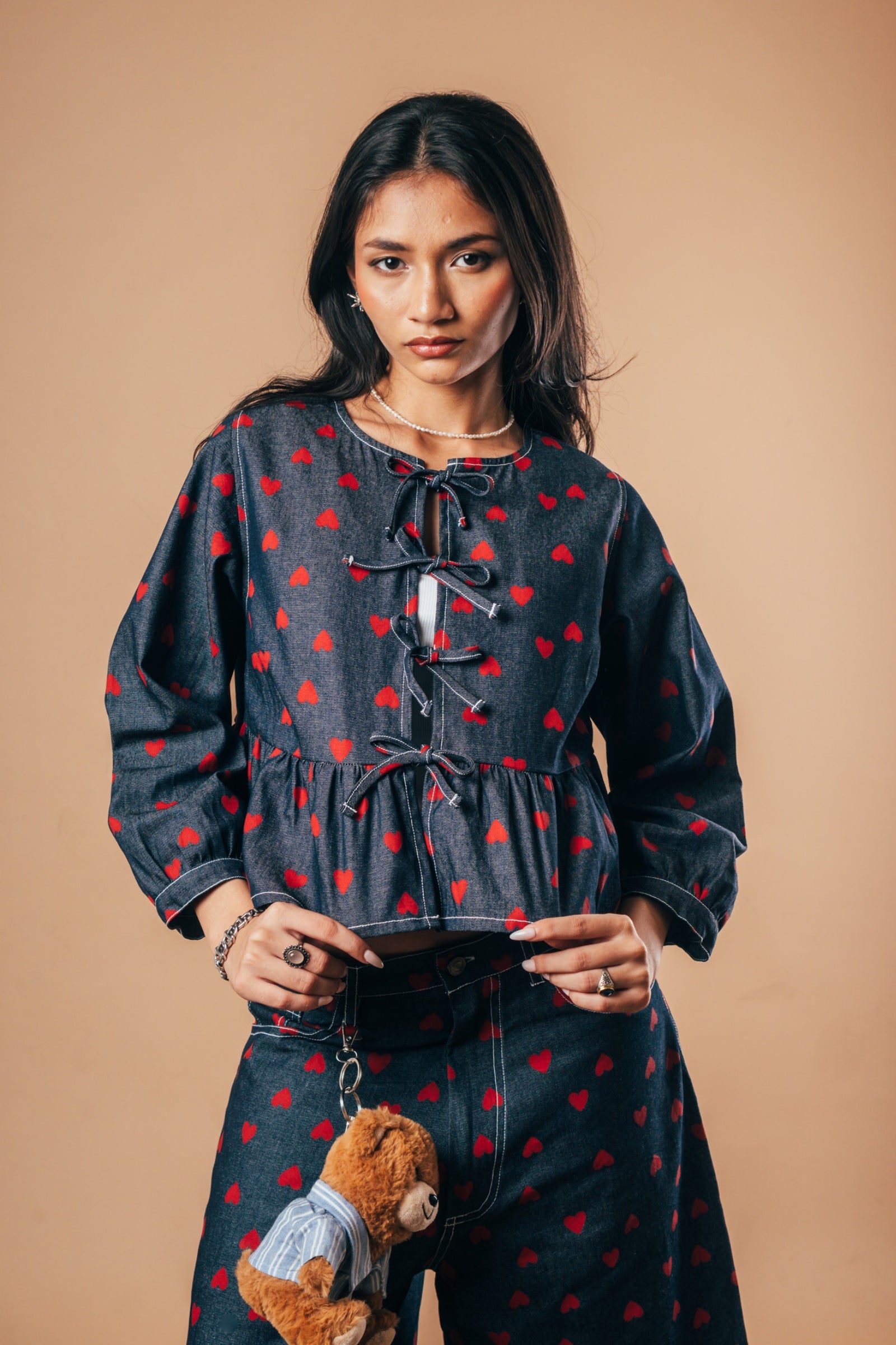 Front Tie Peplum Top 'Kokoro Denim'